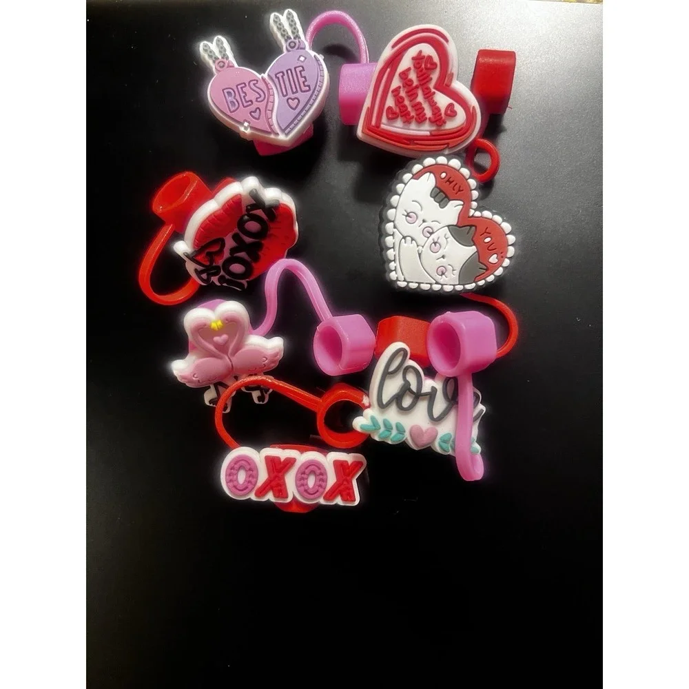 Love Heart Straw Toppers, 7 PCS,  Valentine's Day [O]
